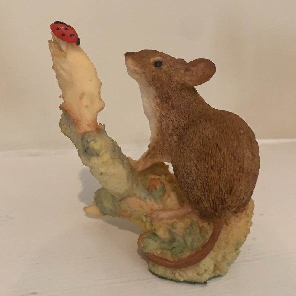 Vtg Aynsley Mastercraft Hand Painted Mouse & Ladybug Figurine EUC
